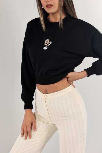 Siyah Nakışlı İki İp Sweat 132759