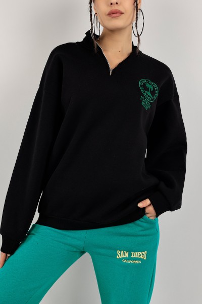 Siyah Nakışlı Salaş Sweat 142971
