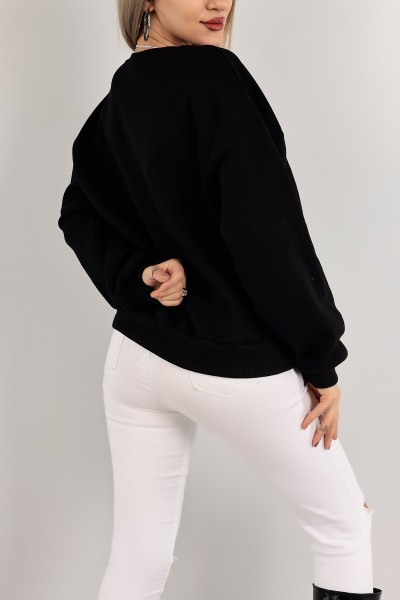 Siyah Nakışlı Şardonlu Bayan Sweat 140507