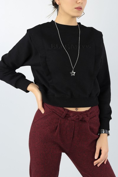 Siyah Nakışlı Şardonlu Bayan Sweat 53576
