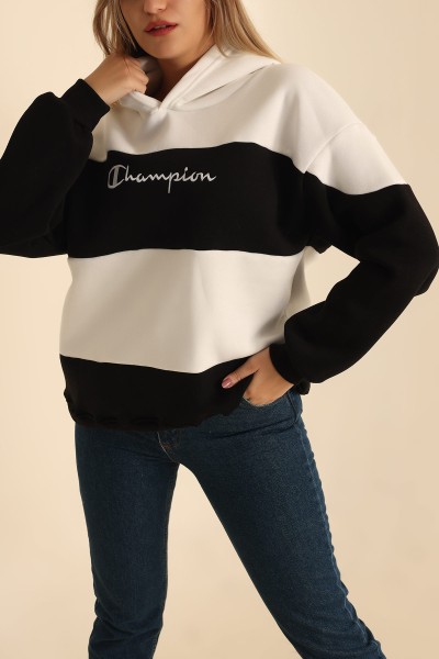 Siyah Nakışlı Şardonlu Owersize Sweat 216699