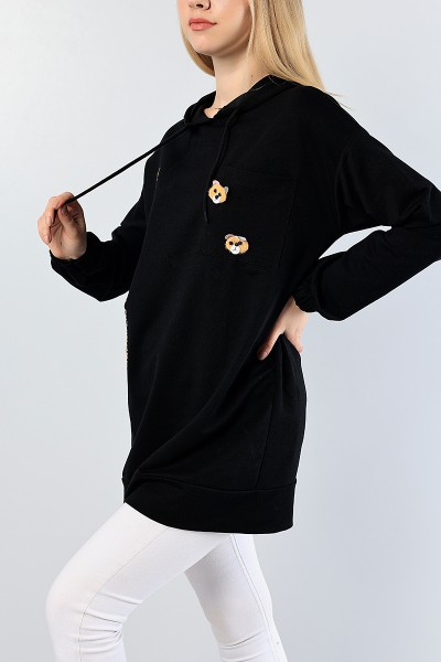 Siyah Nakışlı Sweat Tunik 81202