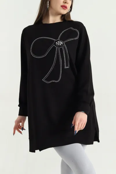 Siyah Nakışlı Taş Detaylı Oysho Kumaş Tunik 337858