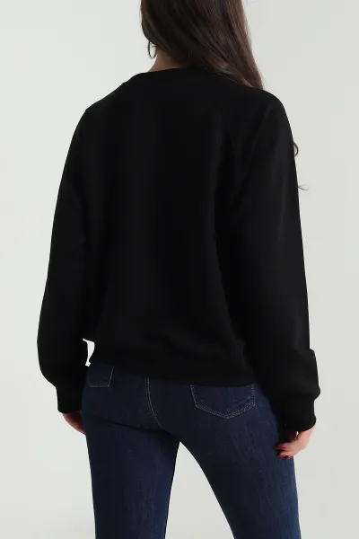 Siyah Nakışlı Üç İp Kadın Sweat 492594