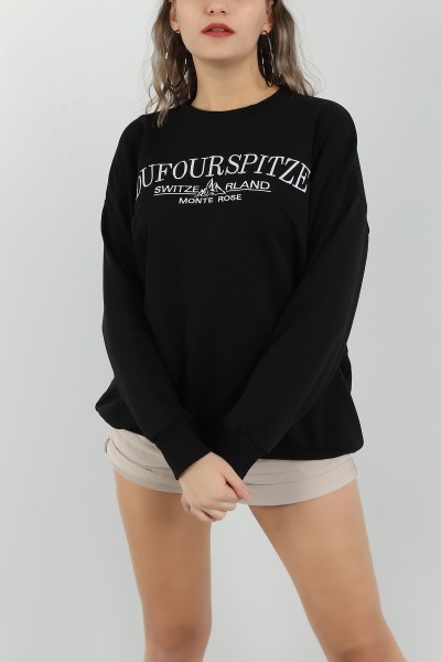 Siyah Nakışlı Üç İp Sweat 149655