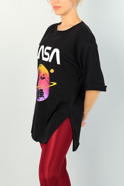 Siyah Nasa Baskı Bayan Tişört 70472