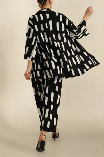 Siyah Okyanus Kumaş Kimono Pantolon Takım 257299