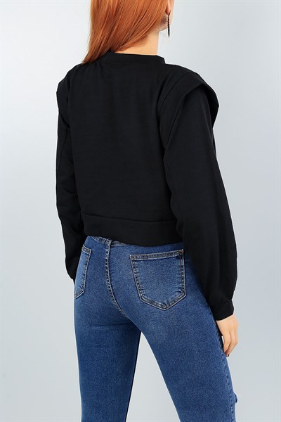 Siyah Omuz Detay Crop Sweat 40863