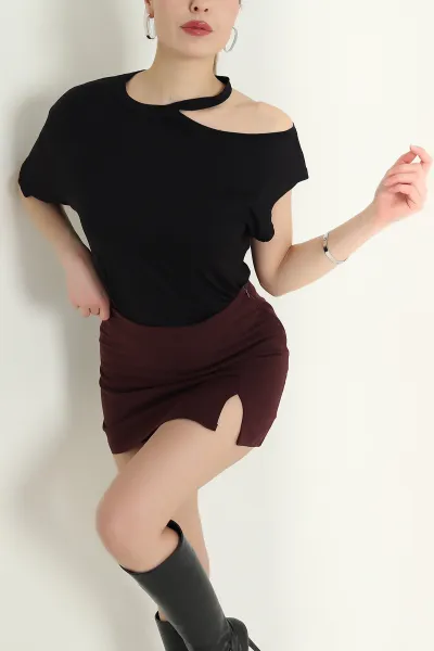 Siyah Omuz Detay Viskon Bluz 430074