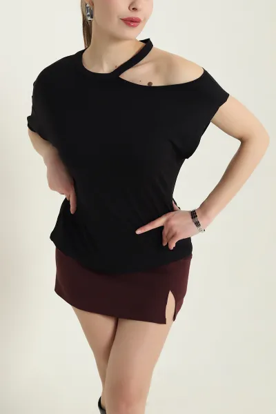 Siyah Omuz Detay Viskon Bluz 430074