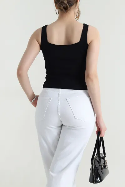 Siyah Ön Arka Kare Yaka Kadın Bluz 465297