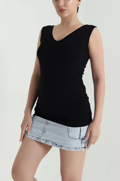 Siyah Ön Arka V Yaka Kadın Bluz 467692