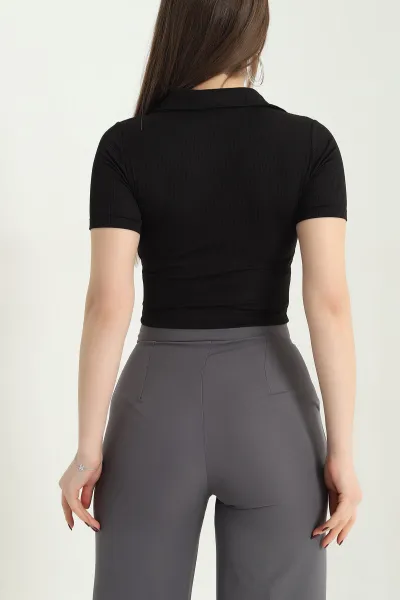 Siyah Ön Detay Fermuarlı Bluz 340315