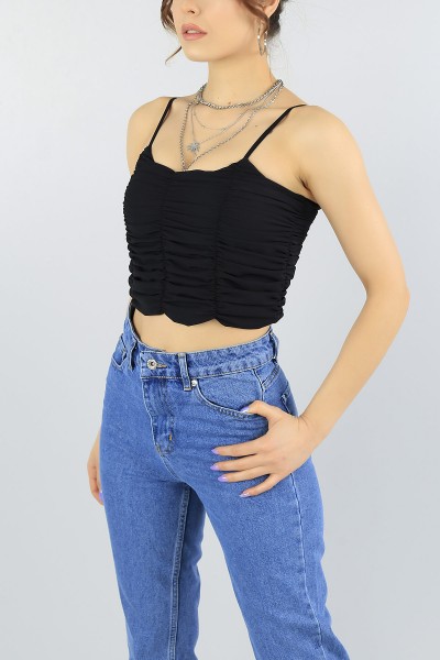 Siyah Önü Büzgülü Astarlı Askılı Bluz 56519