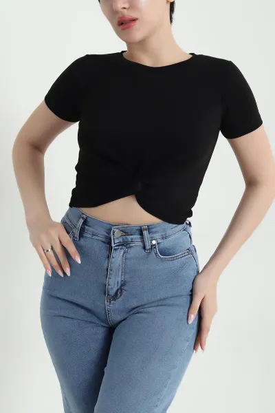 Siyah Önü Büzgülü Oysho Kadın Crop 458094