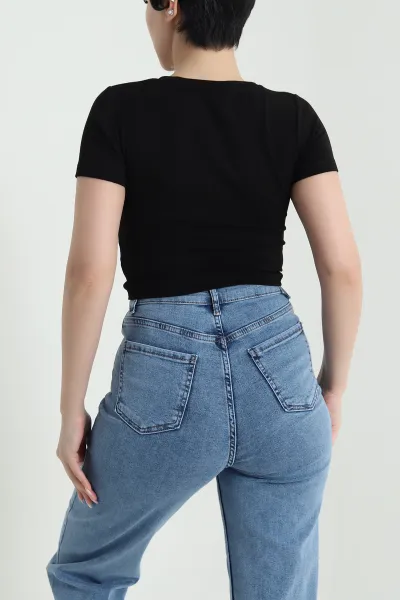 Siyah Önü Büzgülü Oysho Kadın Crop 458094