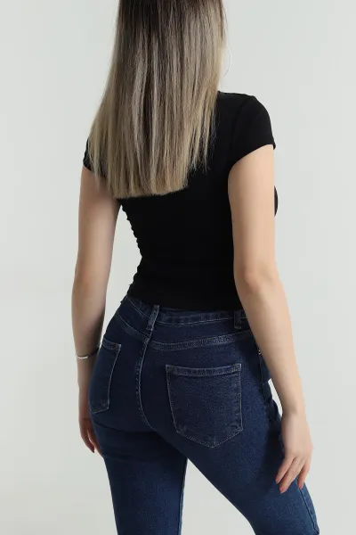 Siyah Önü Büzgülü Süprem Kadın Body Bluz 486642