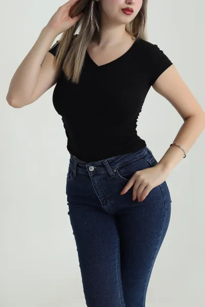 Siyah Önü Büzgülü Süprem Kadın Body Bluz 486642
