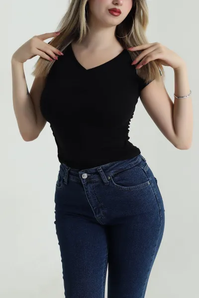 Siyah Önü Büzgülü Süprem Kadın Body Bluz 486642