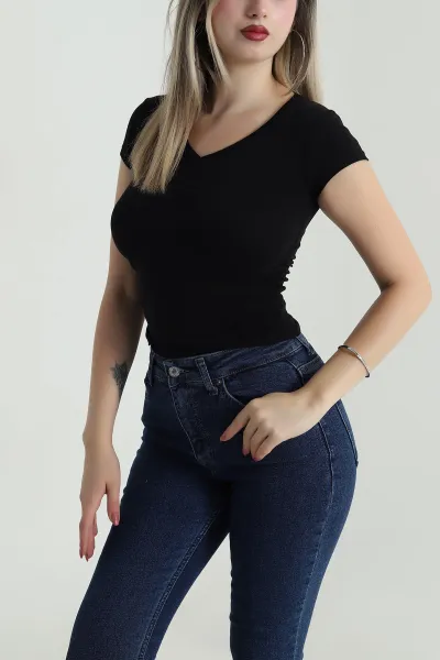 Siyah Önü Büzgülü Süprem Kadın Body Bluz 486642