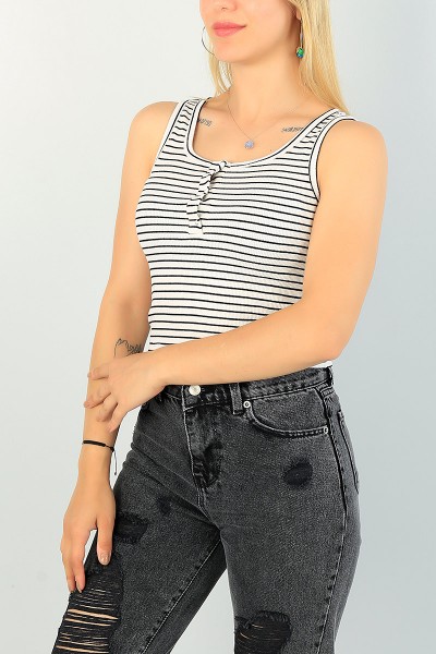 Siyah Önü Çıt Çıtlı Fitilli Bayan Atlet 71294