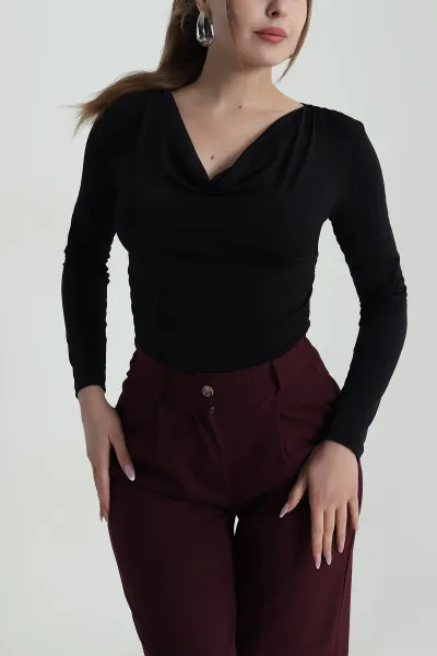Siyah Önü Dökümlü Sandy Kadın Bluz 486970