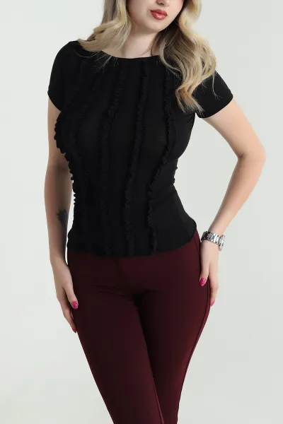 Siyah Önü Fırfırlı Buzzy Kadın Bluz 463167