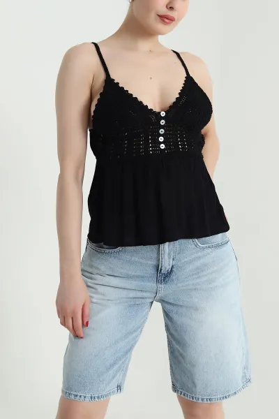 Siyah Örme Askılı Kadın Bluz 467216