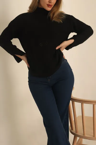 Siyah Örme Bayan Triko Kazak 232367