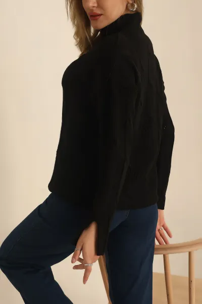Siyah Örme Bayan Triko Kazak 232367