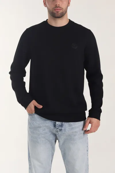 Siyah Osyho Kumaş Bisiklet Yaka Erkek Sweatshirt 407677