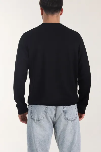 Siyah Osyho Kumaş Bisiklet Yaka Erkek Sweatshirt 407677