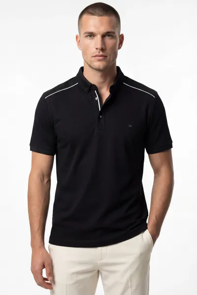 Siyah Osyho Kumaş Polo Yaka Erkek Tişört 433115