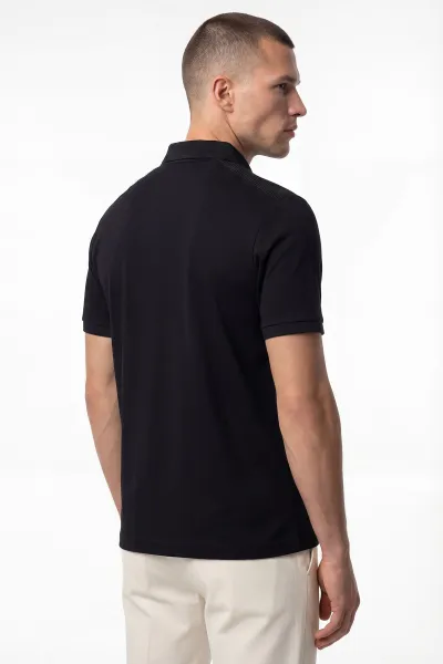Siyah Osyho Kumaş Polo Yaka Erkek Tişört 433115