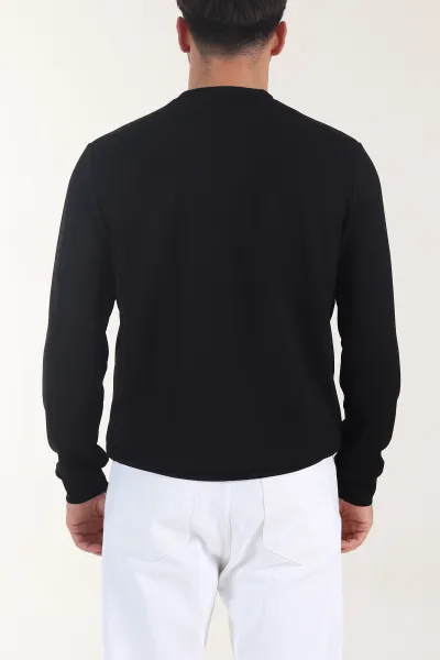 Siyah Osyho Kumaş Yazı Detaylı Bisiklet Yaka Erkek Sweatshirt 407340