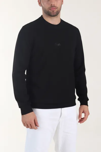 Siyah Osyho Kumaş Yazı Detaylı Bisiklet Yaka Erkek Sweatshirt 407340