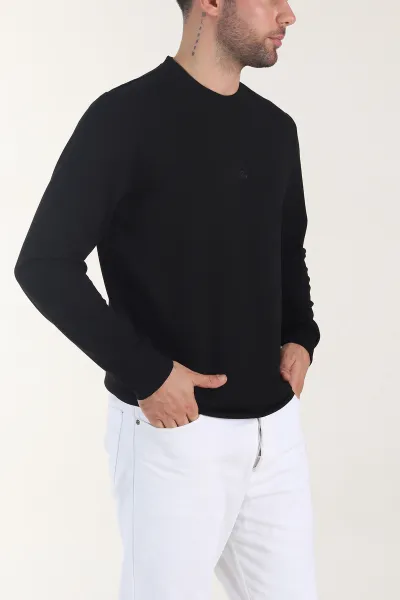 Siyah Osyho Kumaş Yazı Detaylı Bisiklet Yaka Erkek Sweatshirt 407340