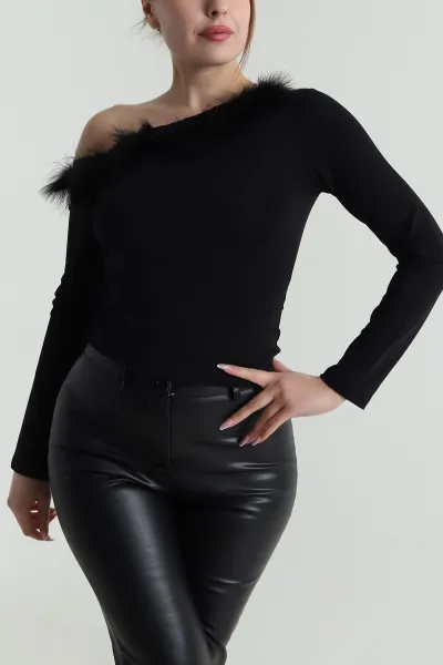 Siyah Otrişli Scuba Kadın Bluz 486723