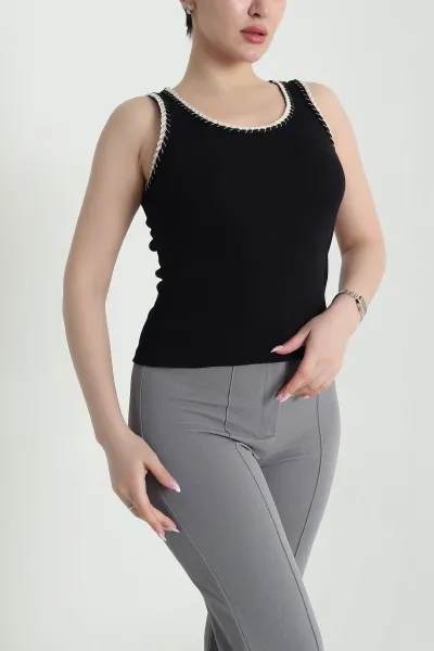 Siyah Ottoman Kadın Atlet Bluz 460672