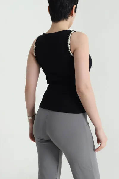 Siyah Ottoman Kadın Atlet Bluz 460672