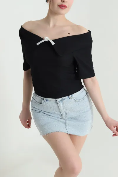 Siyah Ottoman Kadın Bluz 448807