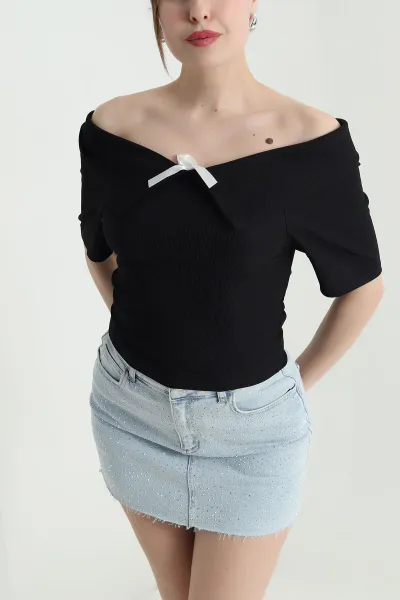 Siyah Ottoman Kadın Bluz 448807