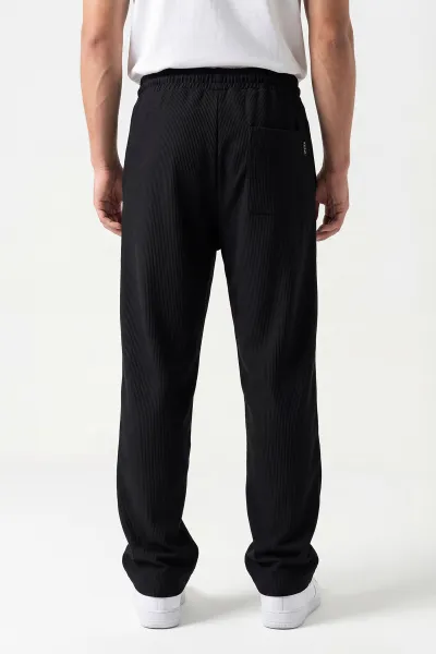 Siyah Ottoman Kumaş Baggy Belden Bağlamalı Erkek Pantolon 442055