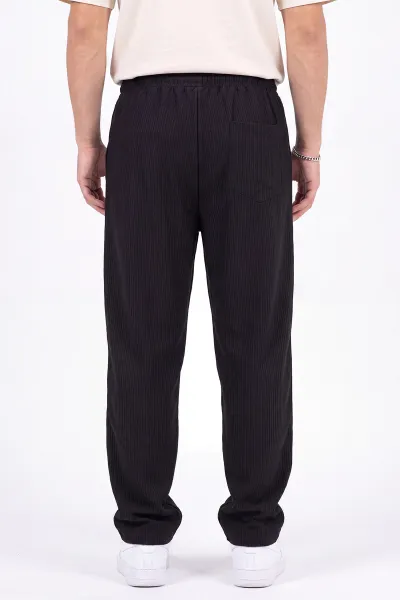 Siyah Ottoman Kumaş Baggy Beli Lastikli Erkek Pantolon 472215
