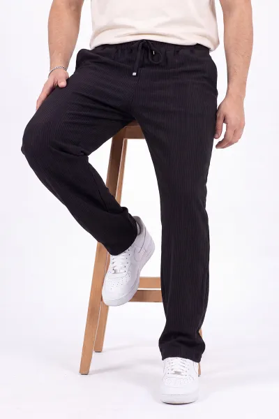 Siyah Ottoman Kumaş Baggy Beli Lastikli Erkek Pantolon 472215