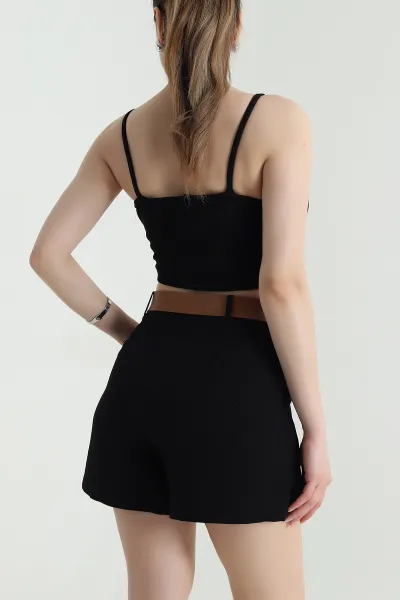 Siyah Ottoman Kumaş Crop Bluz 466106