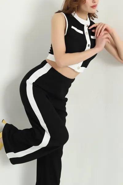 Siyah Ottoman Kumaş Pantolon Bluz İkili Takım 337531