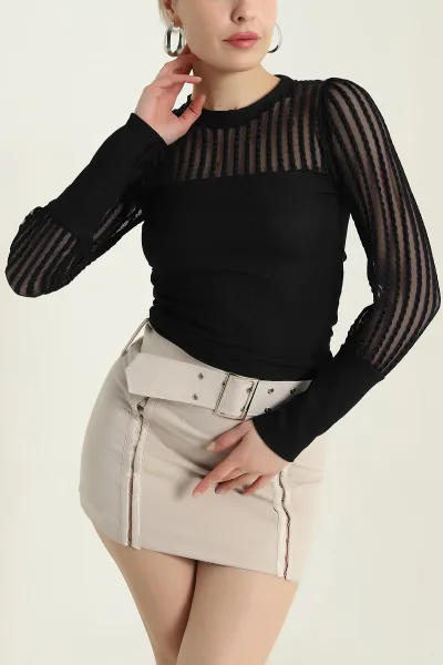 Siyah Ottoman Likralı Kadın Bluz 437347