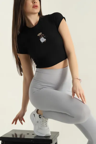 Siyah Ottoman Likralı Nakışlı Kadın Bluz 349563