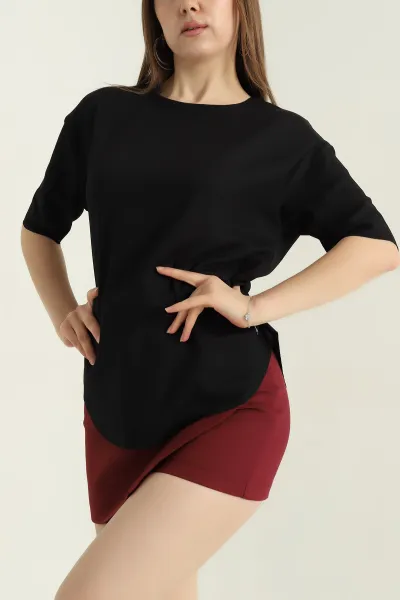 Siyah Oval Kesim Kadın Bluz 347095